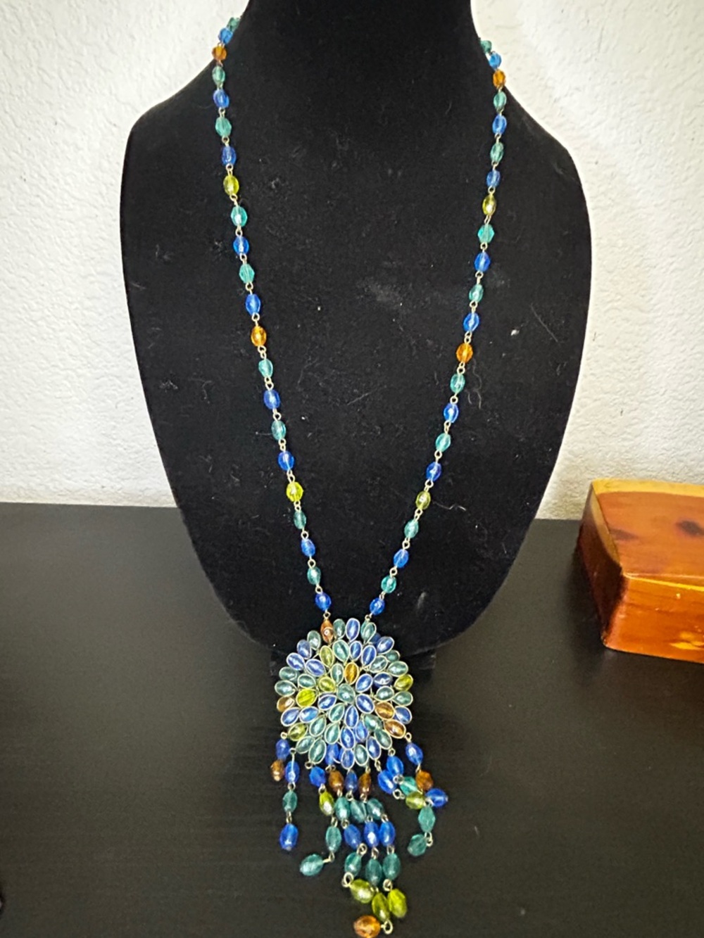 Multicolor Beaded Statement Necklace with Floral Pendant